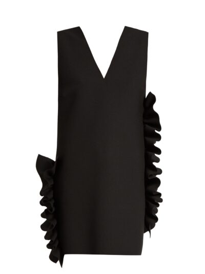 MSGM - Black V-Neck Dress with Ruffles