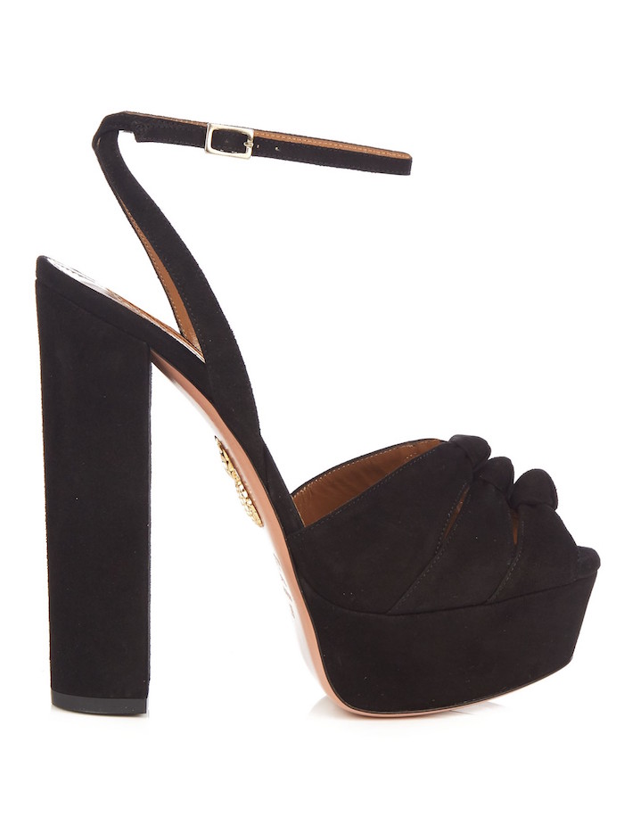 Aquazzura - Mira Knot Suede Platform Sandals, Black | ABOUT ICONS