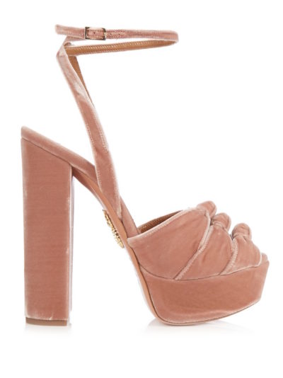 Aquazzura - Mira Knot Velvet Platform Sandals Pink