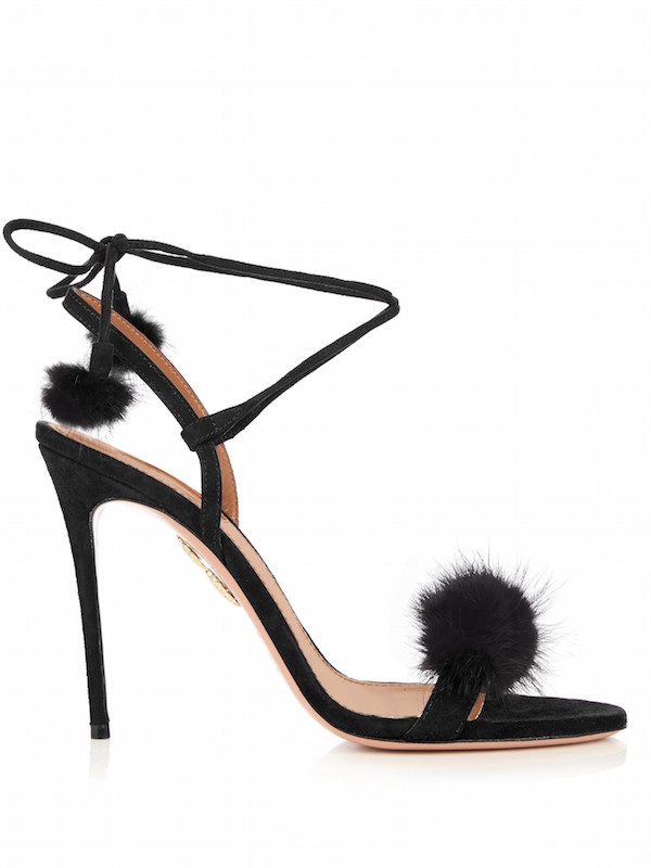 Aquazzura - Wild Russian Fur and Suede Sandals, Black | ABOUT ICONS