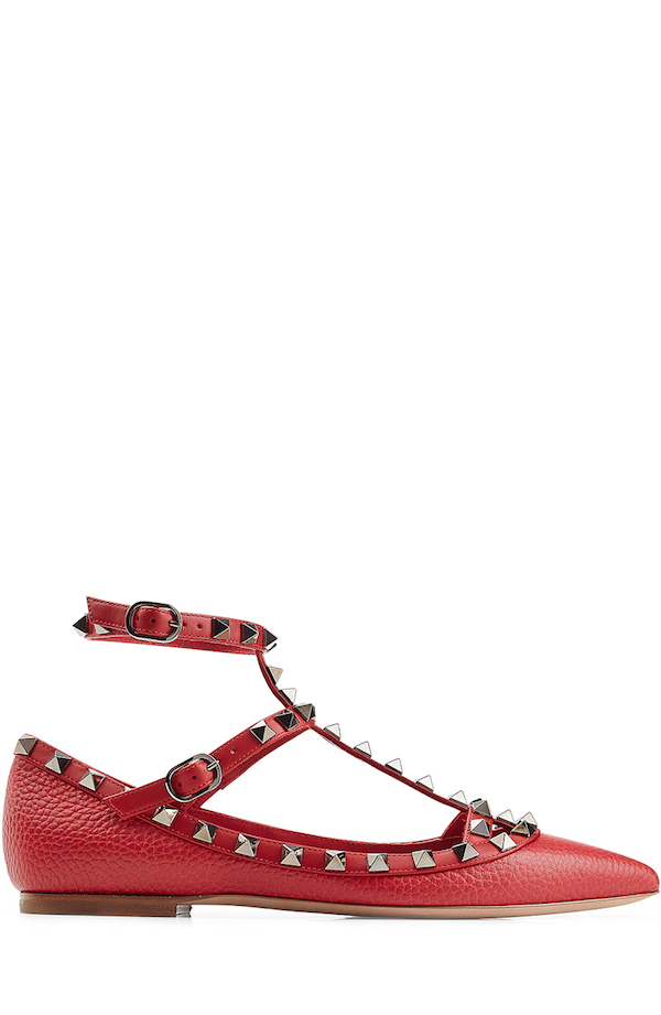 Valentino - Rockstud Leather Flats, Red | ABOUT ICONS
