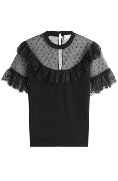 RED Valentino - Knit Top with Point D'esprit and Lace - Black