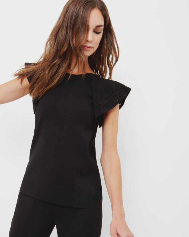 Ted Baker - Zefori Frilled Knitted Top - Black | ABOUT ICONS