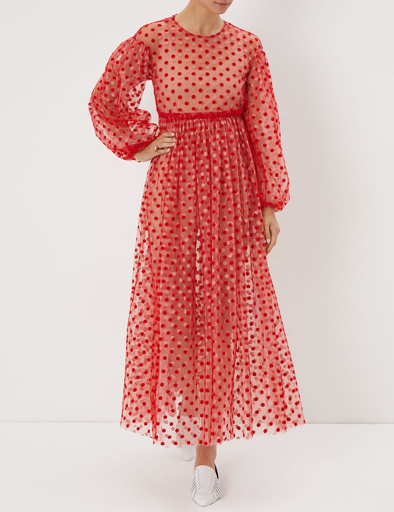 chinese dress ladies Elegant Off Shoulder Black White Polka Dot Layered Ruffle Maxi Dress with Middle Slit L / Black main image 1