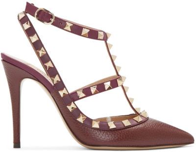 Valentino - Burgundy Rockstud Cage Heels