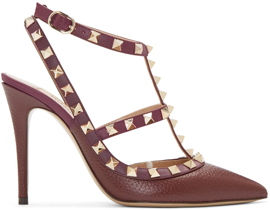 Valentino - Burgundy Rockstud Cage Heels | ABOUT ICONS