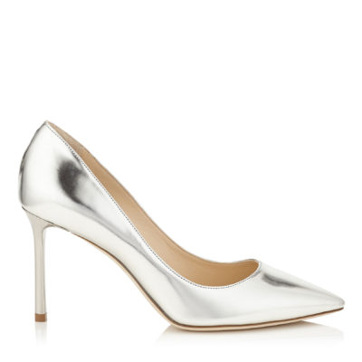 Jimmy Choo - ROMY 85 Silver Mirror Leather Pointy Toe Pumps