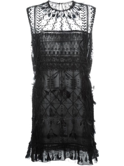 Valentino - Feather and Bead Embellished Dress - Black