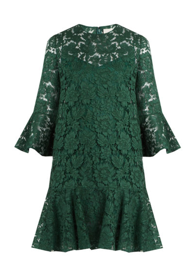 Valentino - Fluted Sleeve and Hem Lace Dress - Green