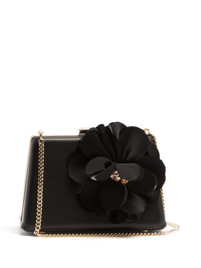 Lanvin - Le Petit Sac Flower-Appliqué Leather Box Clutch - Black