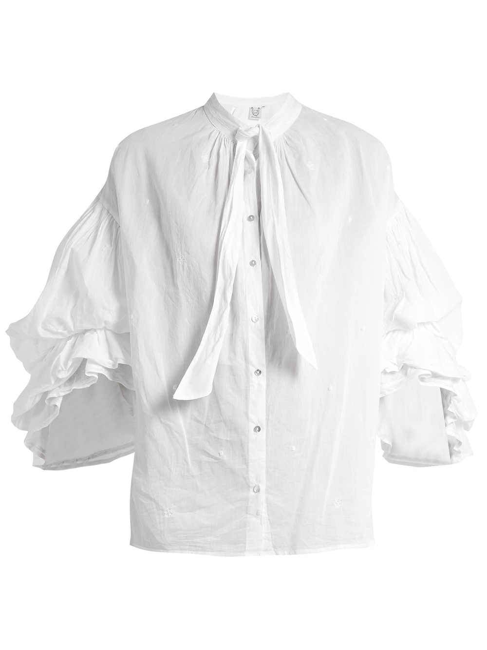 Thierry Colson - Floral-Embroidered Tie-Neck Blouse - White | ABOUT ICONS
