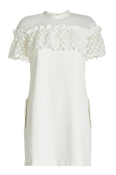 Self-Portrait - Crepe Dress with Lace - White