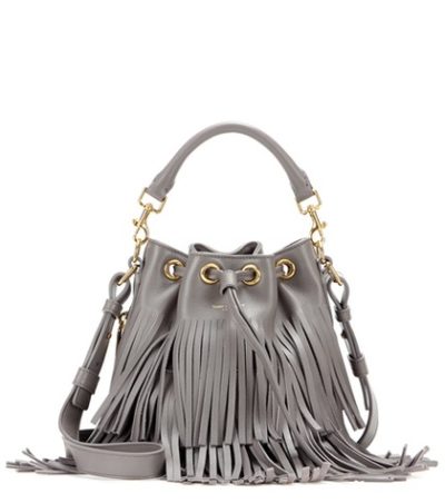 Saint Laurent - Small Bucket Fringed Leather Tote - Gray