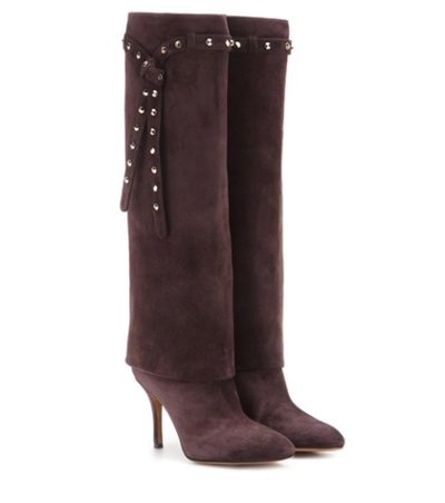 Valentino - Embellished Suede Knee-High Boots