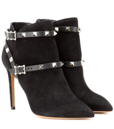 Valentino - Rockstud Suede Ankle Boots - Black