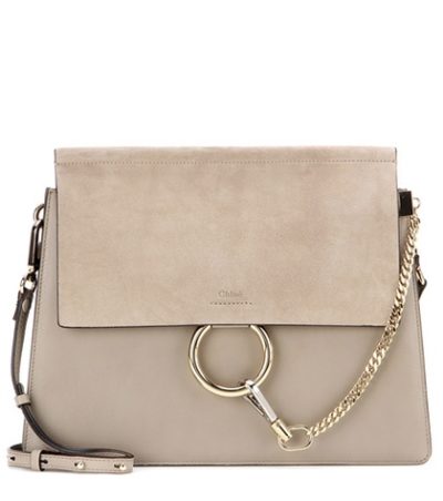 Chloé - Faye Leather And Suede Shoulder Bag - Gray