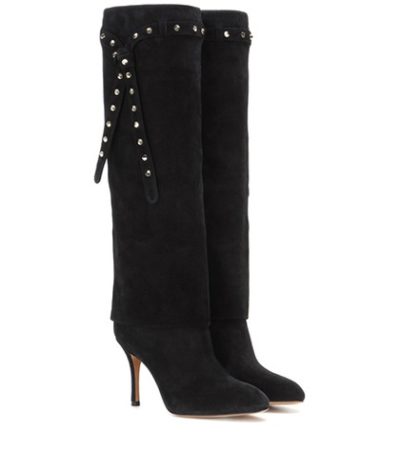 Valentino - Embellished Suede Knee-High Boots