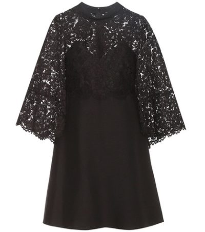 Valentino - Virgin Wool And Silk Cape Dress With Lace