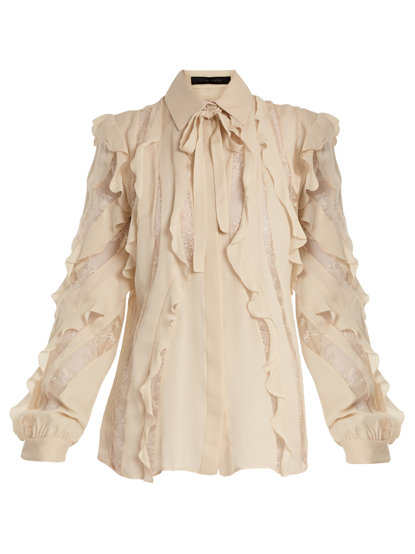 Elie Saab - Lace-Insert Ruffled Silk-Blend Shirt | ABOUT ICONS