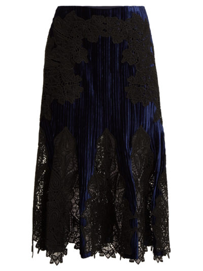Jonathan Simkhai - Lace-Appliqué Crinkled Velvet Midi Skirt