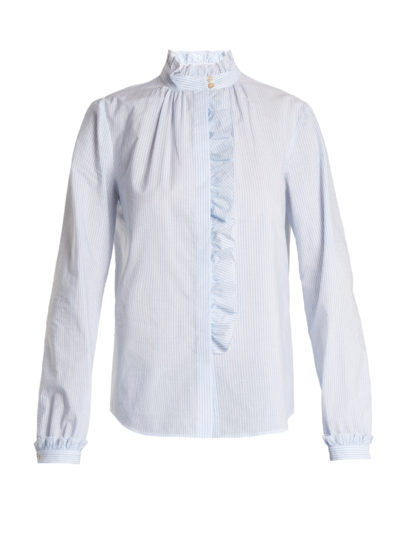 Red Valentino - Striped Ruffle-Trimmed Cotton Shirt