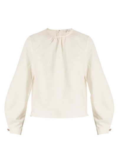 Tibi - Chassis Lantern-Sleeved Cotton And Linen-Blend Top