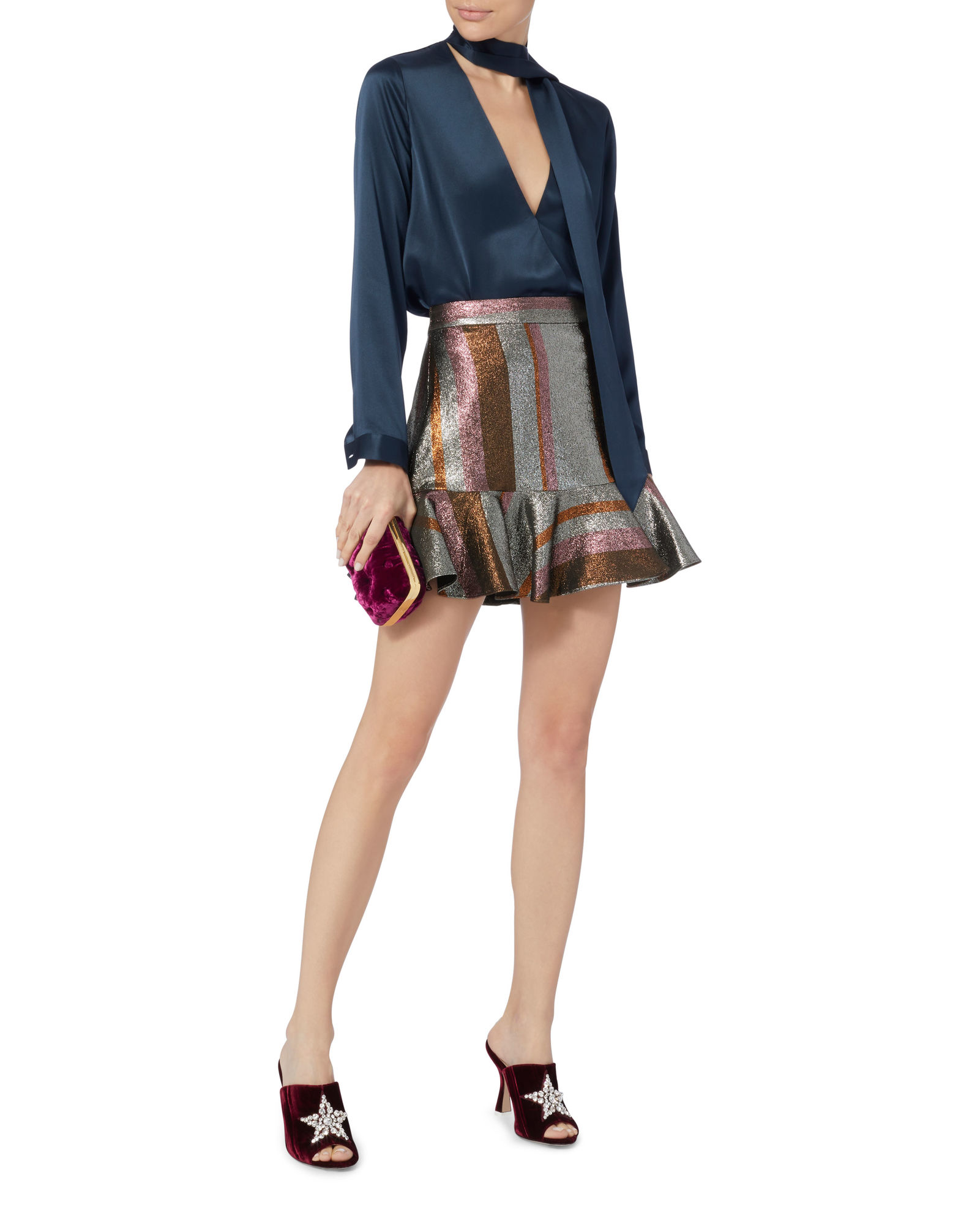 Crosby - Flounce Hem Silver Mini Skirt 