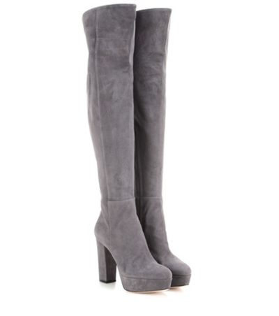 Gianvito Rossi - Temple Suede Over-The-Knee Platform Boots - Gray