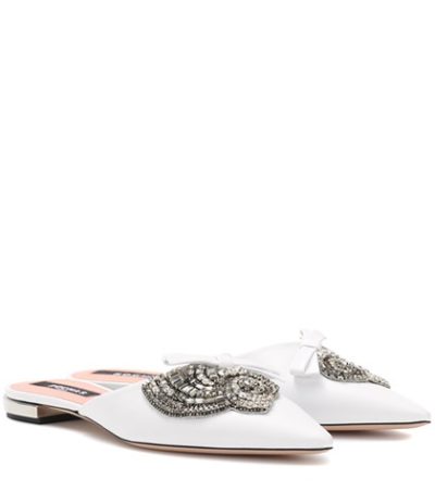 Rochas - Embellished Leather Slippers - White