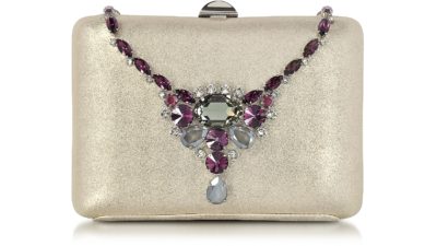 Rodo - Laminated Suede Collier Clutch with Crystals