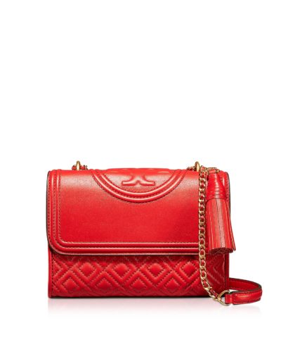 Tory Burch - Fleming Exotic Red Leather Small Convertible Shoulder Bag