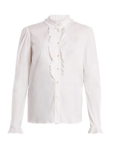 RED Valentino - Ruffled-Trim Cotton-Blend Shirt - White