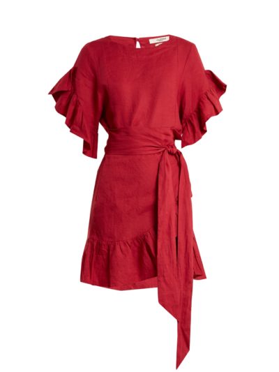 Isabel Marant Etoile - Delicia Ruffle-Trimmed Linen Wrap Dress - Red