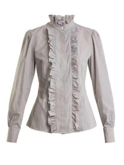 Alexachung - Striped Ruffled-Trimmed Cotton Blouse