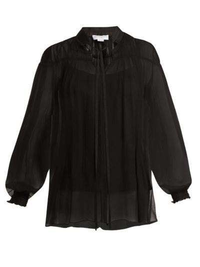 Amanda Wakeley - High-Neck Gathered Silk-Tulle Top