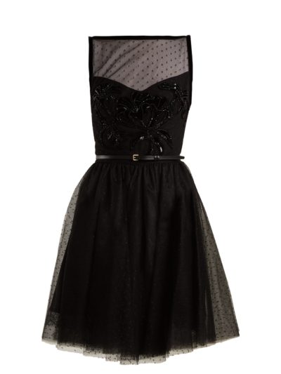 Elie Saab - Slash-Neck Embellished Polka-Dot Tulle Dress