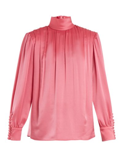 Gucci - Roll-Neck Gathered Silk-Charmeuse Blouse