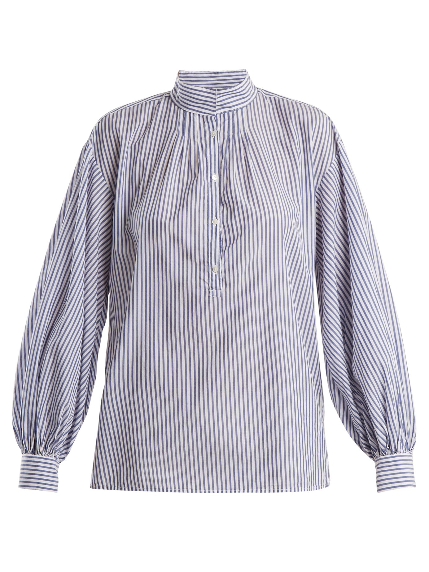 Nili Lotan - Claira Balloon-Sleeved Striped Cotton Blouse | ABOUT ICONS