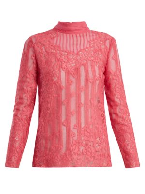 Valentino - High-Neck Chantilly-Lace Blouse