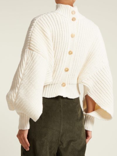 A.W.A.K.E. - Cropped Button-Back Ribbed-Knit Wool Sweater look