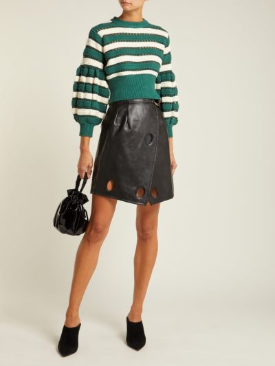 Self-Portrait - Balloon-Sleeve Cropped Knit Sweater Look - Green