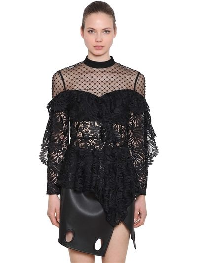 Self-Portrait - Lace & Beaded Tulle Top - Black | ABOUT ICONS