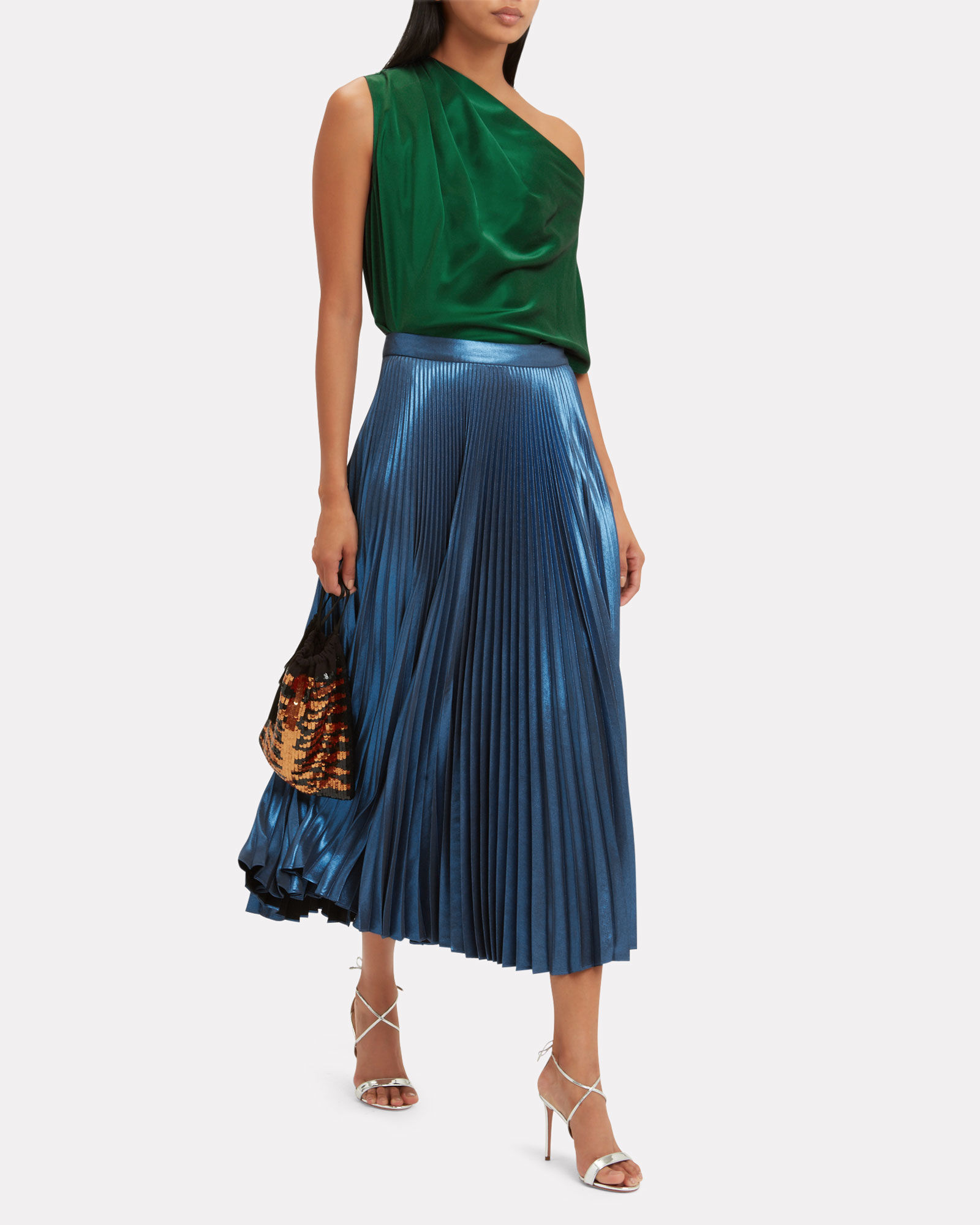 A.L.C. - Bobby Blue Metallic Pleated Skirt | ABOUT ICONS