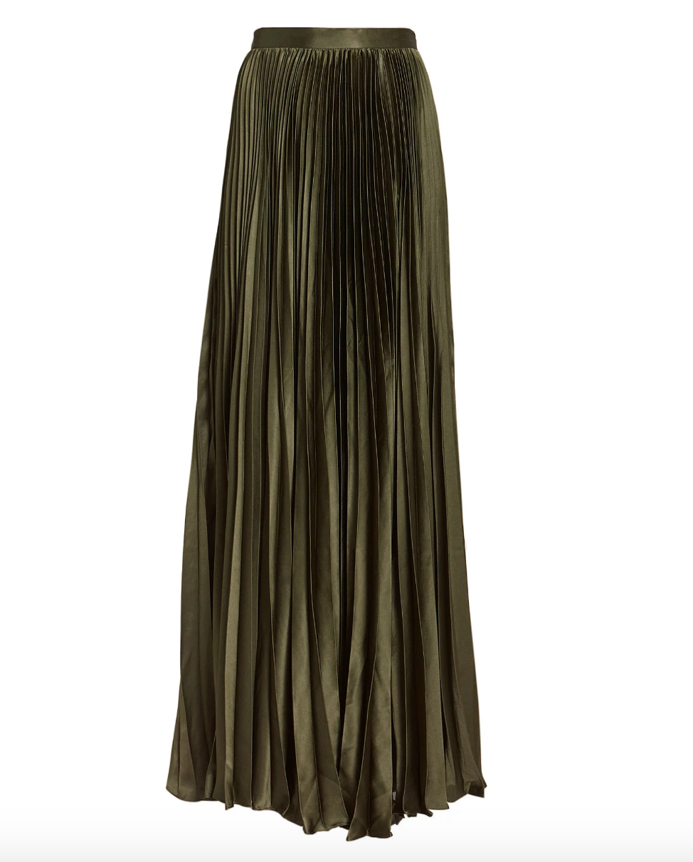 AMUR - Annie Pleated Slit Olive Skirt | ABOUT ICONS