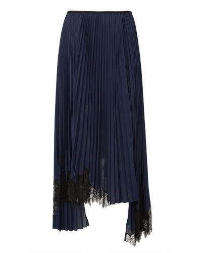 Helmut Lang - Lace-Trimmed Pleated Skirt - Navy