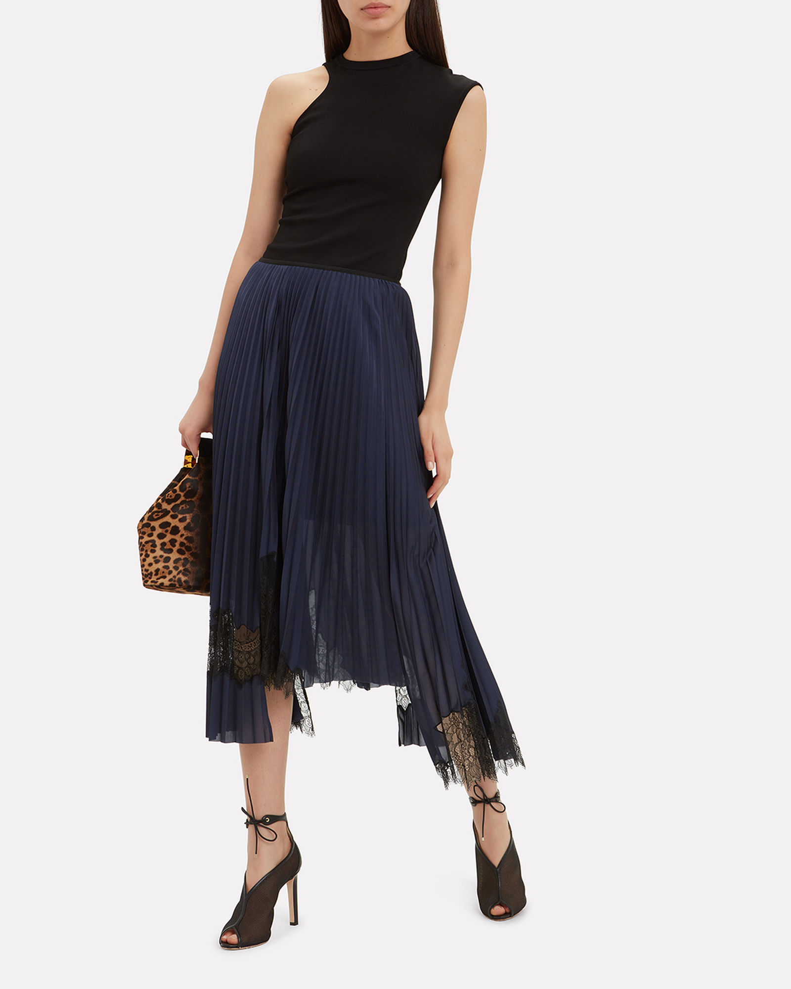 Helmut Lang - Lace-Trimmed Pleated Skirt - Navy | ABOUT ICONS