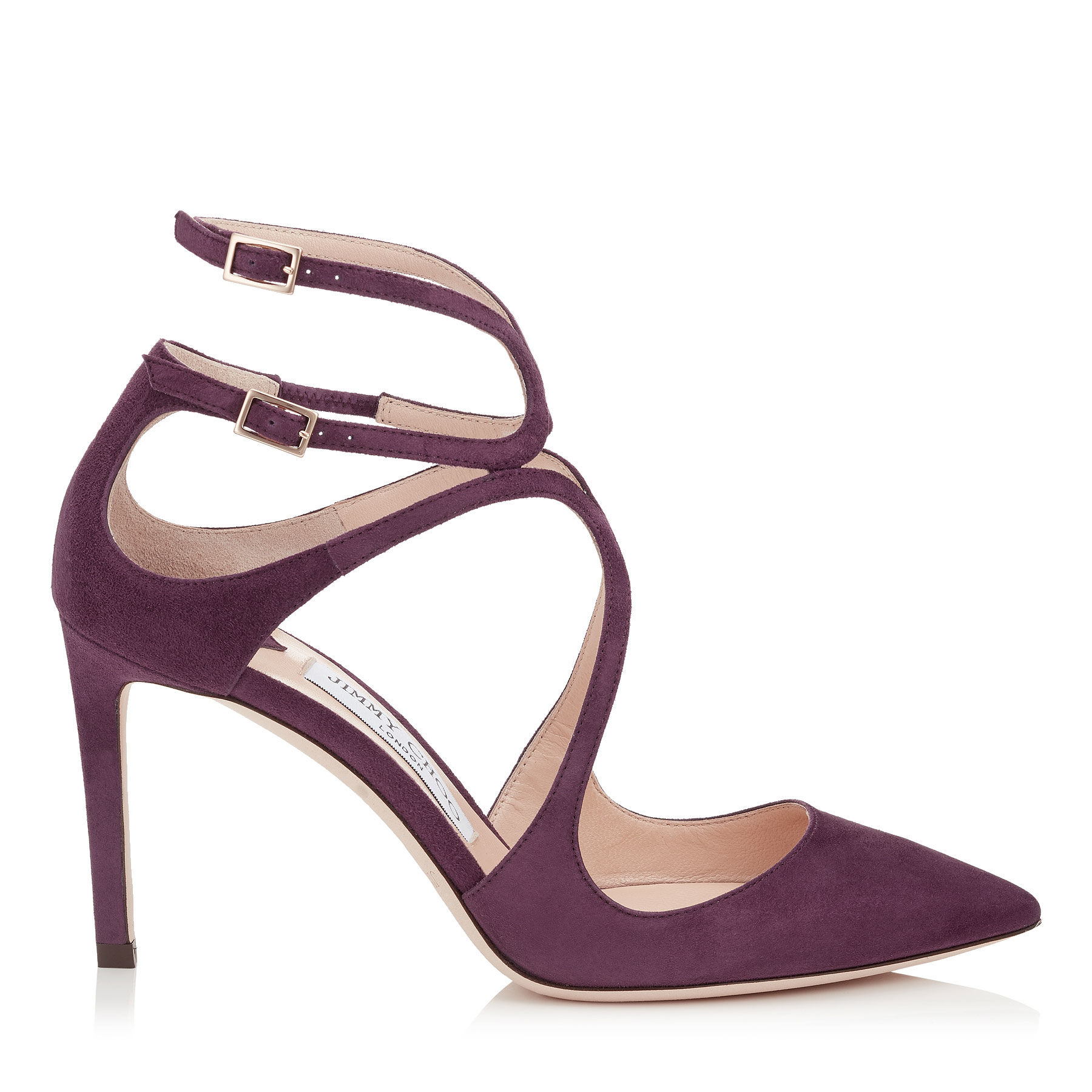 Jimmy Choo - Lancer 85 Grape Suede Point Toe Pumps | ABOUT ICONS
