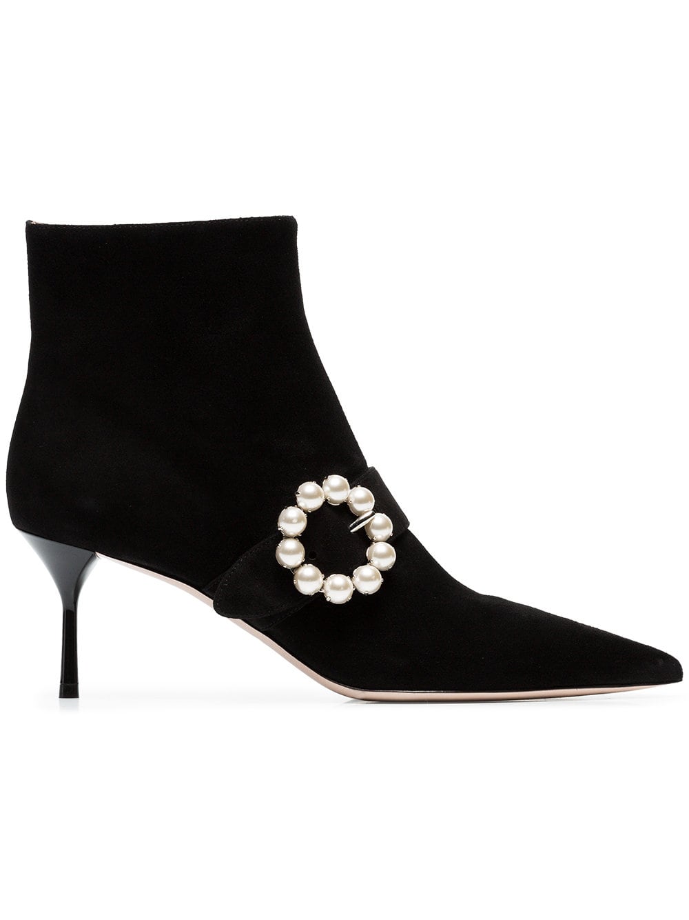 MIU MIU - Side Pearl 65 Suede Leather Boots - Black | ABOUT ICONS