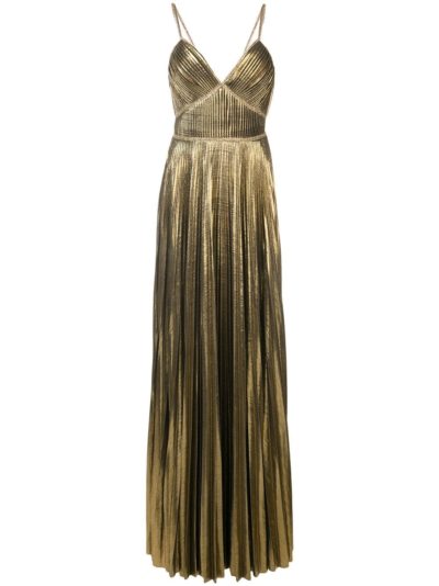 Marchesa Notte - Metallic Pleated Gown