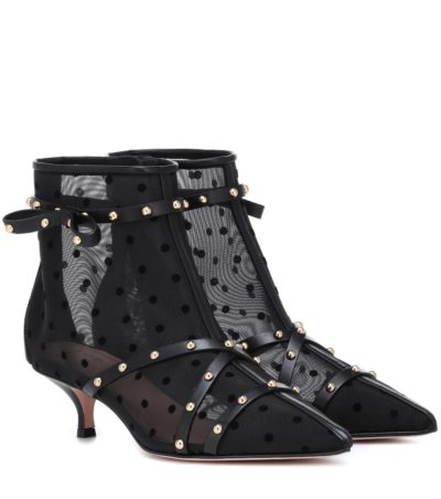 RED Valentino - RED (V) Mesh and Leather Ankle Boots - Black